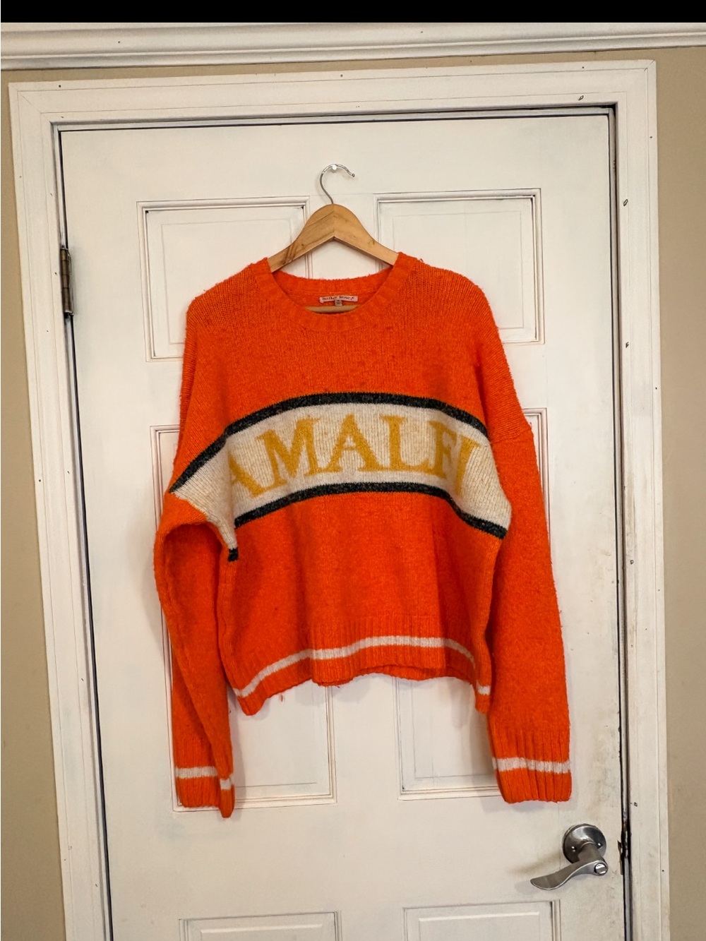 AMALFI Orange Crewneck Sweater with Ivory Banding